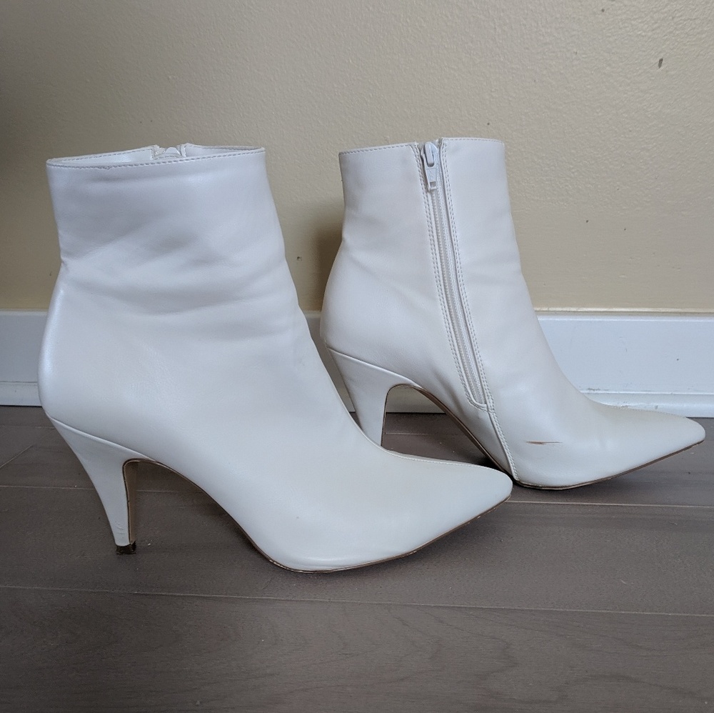 White faux leather ankle boots